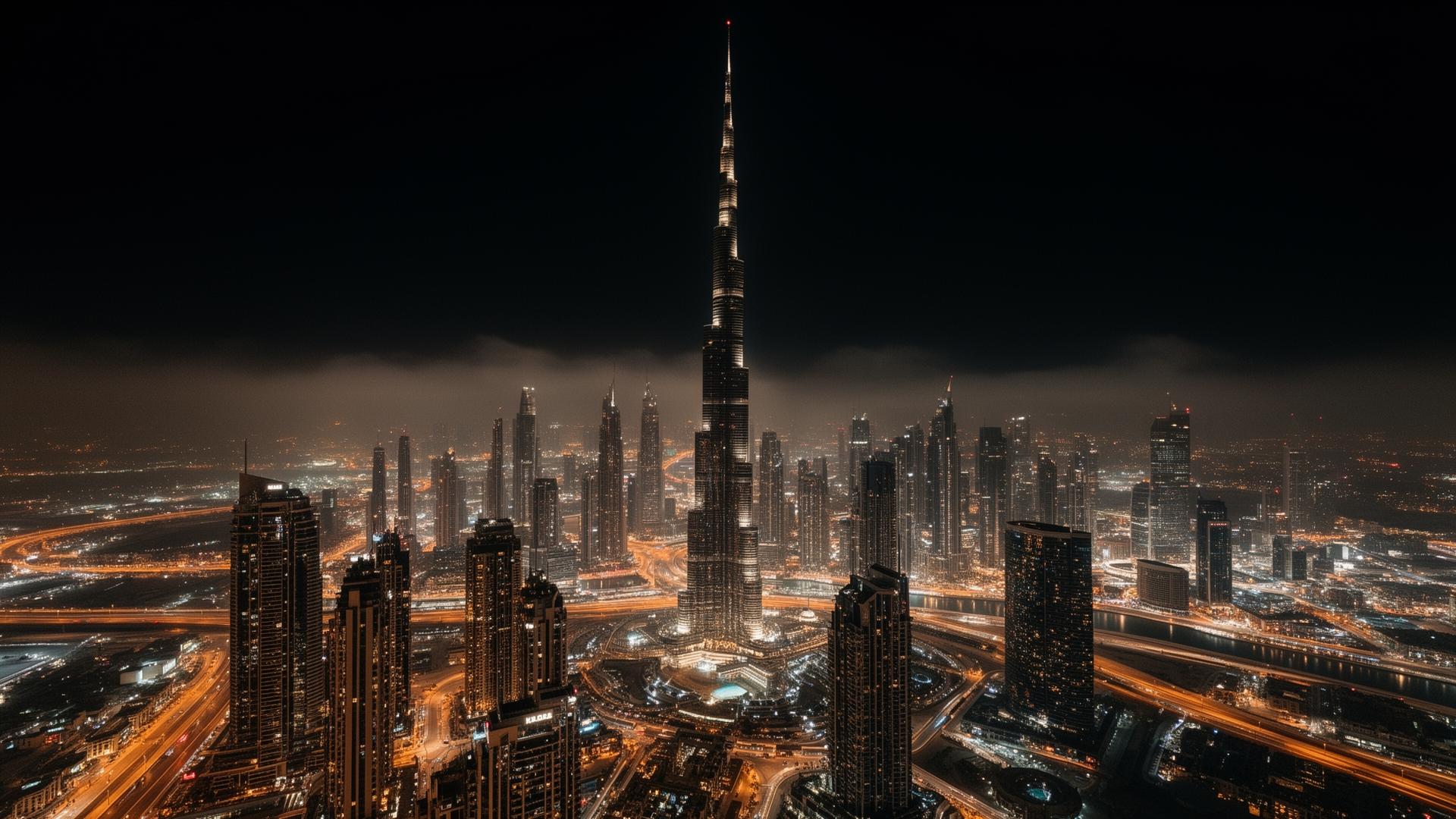 Downtown Dubai skyline at night